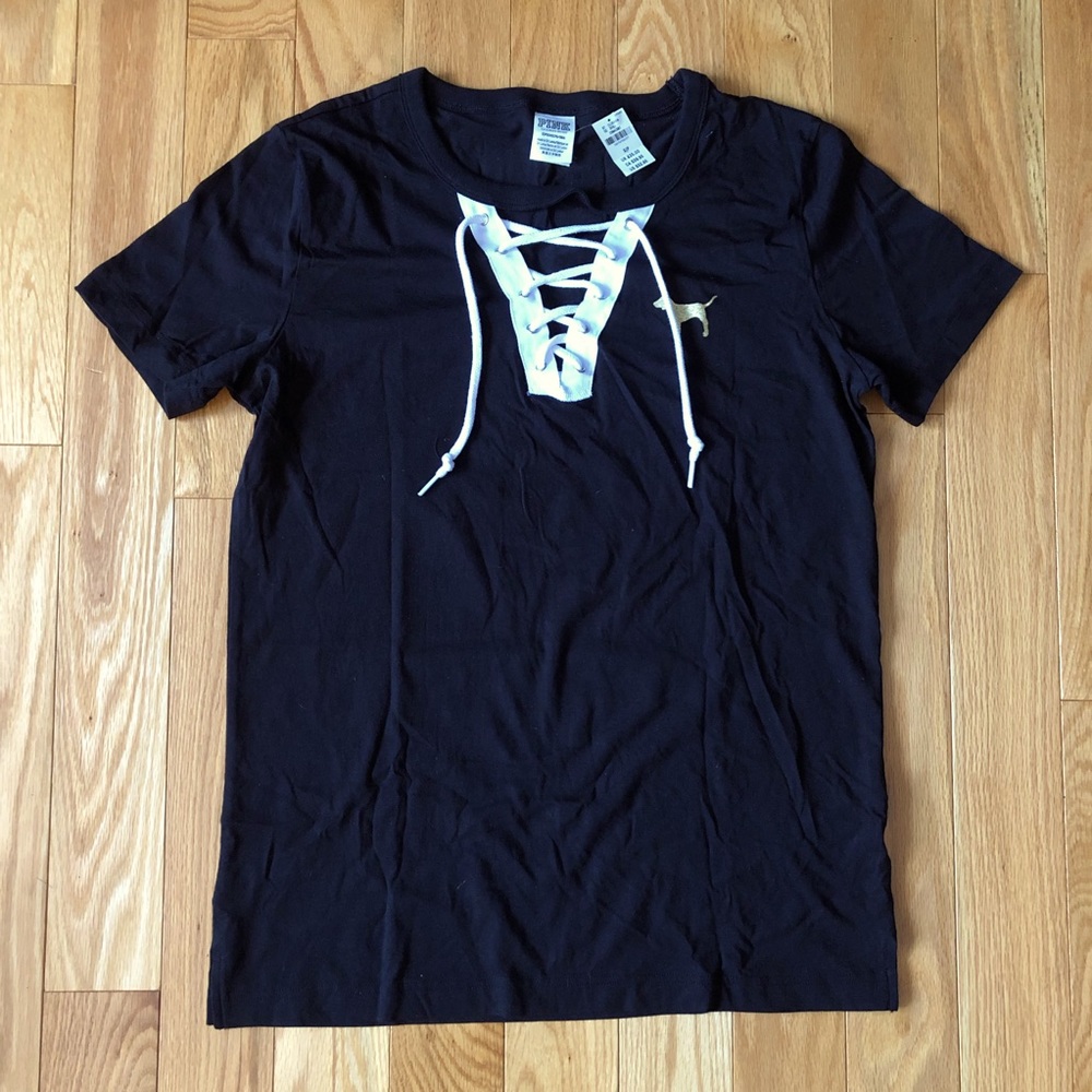 PINK VS Oversized Criss-Cross Front T-shirt w/ “Love PINK” Back Design.